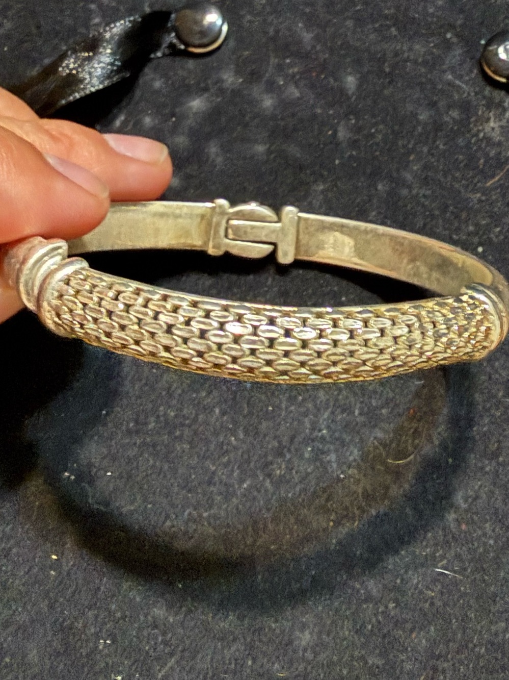 Sterling Silver Woven Link Hinged Bangle Bracelet